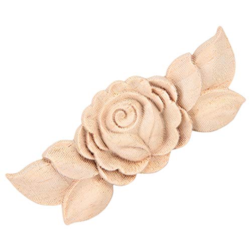Wood Applique Rubber Wood Carved Corner Onlay Applique Furniture,Decorative Wood Appliques,Onlay Door Wall Cabinet Frame Decor Flower Shape Unpainted Pilipane