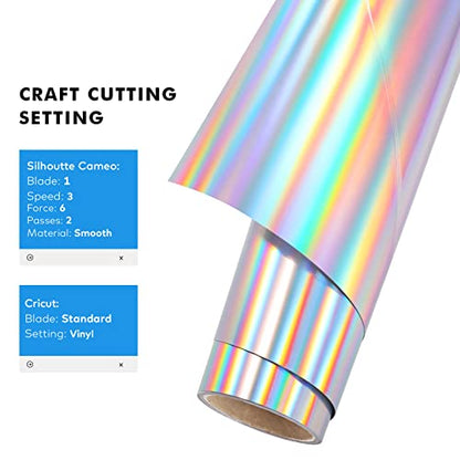 Holographic Spectrum Silver Adhesive Vinyl Roll - Permanent Adhesive Glossy & Waterproof Vinyl | 12" x 6' | for Crafts, Cricut, Silhouette, Cameo, - WoodArtSupply