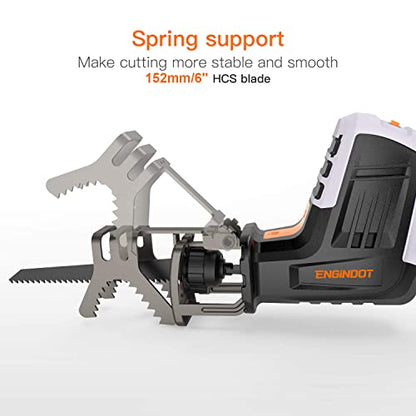 ENGINDOT 12V Cordless Reciprocating Saw with Clamping Jaw, One-Handed, Battery Indicator, Step-less Variable Speed, 1.5A Lithium-Ion Battery, 1 Hour - WoodArtSupply