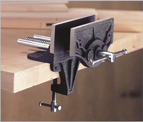 Groz Portable Woodworking Vise, 6-Inch, Clamp on or Bolt to Bench, Cast Iron with "Toe-in" Feature (39006) Groz