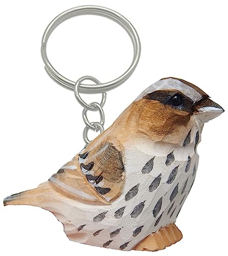 Selsela Sparrow Brown Bird Keychain Ring Hook Clip Charm Miniature Wood Mini Figurine Small Animal Selsela