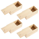 RHBLME 4 Pack Unfinished Wood Box with Sliding Lid, 7.87" x 3.94" x 3.15" Wooden Keepsake Box Storage Box, Rustic Wood Gift Boxes for Art Hobbies RHBLME