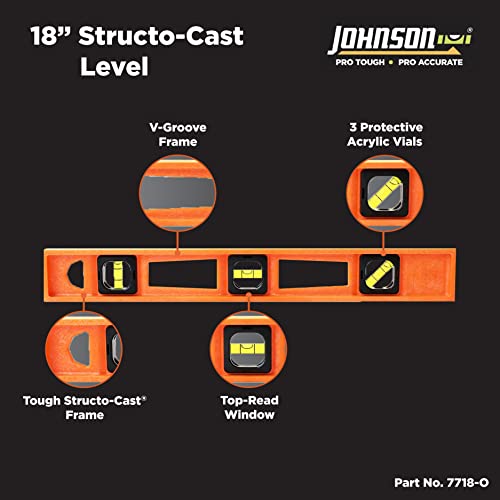 Johnson Level & Tool 7718-O Structo-Cast Level, 18", Orange, 1 Level - WoodArtSupply