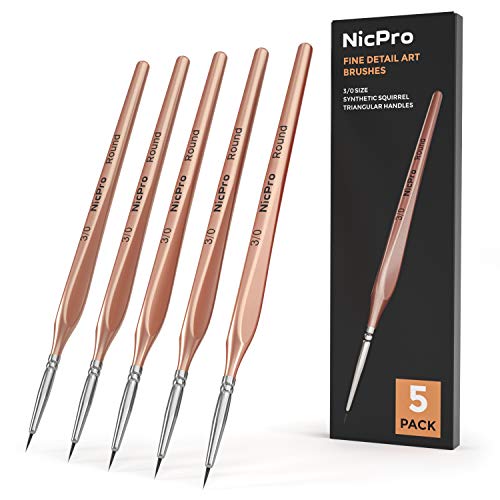Nicpro Detail Paint Brushes 5 PCS Extra Fine Tip 000 Professional Miniature Painting Artist Set Round 3/0 for Micro Watercolor Oil Acrylic Craft