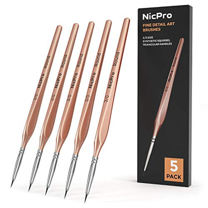 Nicpro Detail Paint Brushes 5 PCS Extra Fine Tip 000 Professional Miniature Painting Artist Set Round 3/0 for Micro Watercolor Oil Acrylic Craft - WoodArtSupply