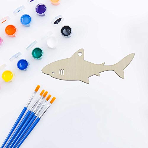 JANOU 20pcs Shark Shape Unfinished Wood Cutouts DIY Crafts Blank Hanging Gift Tags Ornaments with Ropes for Summer Ocean Sea Theme Party Decoration,