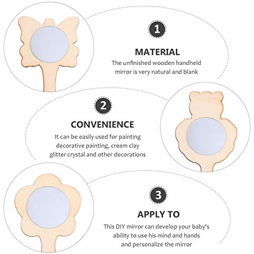 Beaupretty 15pcs Small Wooden Mirror Kids Toys Mirrors Vanity Mirror Single Side Hand Mirror Kids Art Painting Toy Travel Makeup Mirror Unfinished Beaupretty