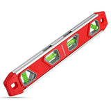 WORKPRO 12 Inch Torpedo Level, Magnetic Small Leveler Tool, Plumbing Level with Pitch Vial, Aluminum Reinforced, 4 Bubbles, V-Groove for Conduit WORKPRO
