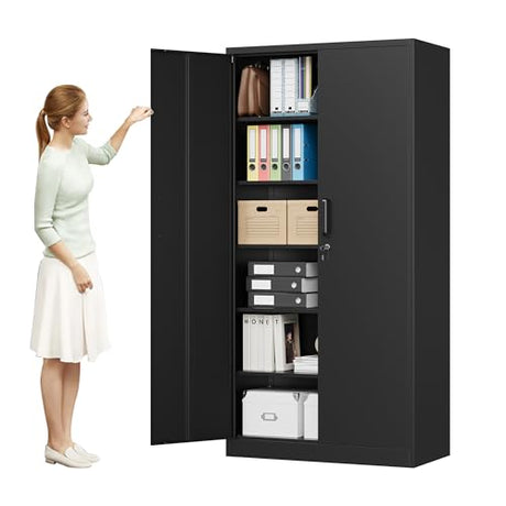 MIIIKO Metal Storage Cabinet with Locking Doors, Black Garage 5 Shelves, 18'' Deep Locker for Garage, Industrial, Commercial, Workshop and Basement MIIIKO
