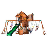 Backyard Discovery, Skyfort II Playground Cedar Wood Swing Set with Playhouse Fort, Sandbox, Picnic Table, Slide, Monkey Bars, Swings, Rock Climber, Backyard Discovery
