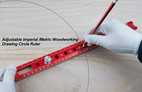 Woodworking Compass Scriber, Portable Aluminum Alloy Woodworking Compass Tool, Adjustable Metric/Inch Arc Drawing Ruler Circle Drawing Ruler Marking SlogPith
