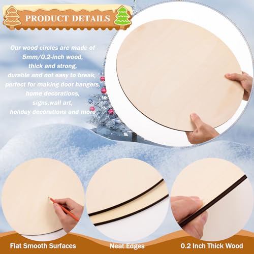 12 Pack 12 Inch Wood Circles for Crafts Unfinished Round Wood Discs Blank Wood Rounds Slices Wooden Round Door Hanger Sign with Bows, Twine, Glue