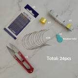 Esffaci 40PCS Hair Weave Needle and Thread Set Black Hair Weft Sewing Thread and Wig T Pins C Curved Needles Kit for Wig Making Blocking Knitting Esffaci