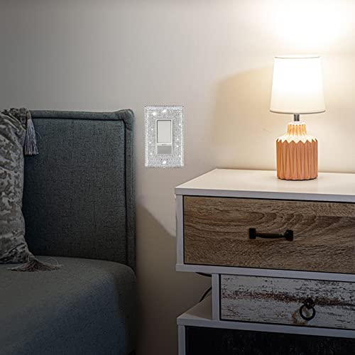 2 Pcs Silver Rhinestones Light Switch Cover,Silver Shiny Crystal Wall Plates Bling Decorative Wall Plate Single Toggle for Kitchen,Bedroom Sliverdew