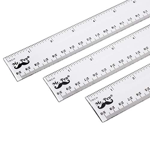 Mr. Pen- Ruler, Rulers 12 inch, Pack of 3, Clear Ruler, Plastic Ruler, Drafting Tools, Rulers for Kids, Measuring Tools, Ruler Set, Ruler inches and - WoodArtSupply