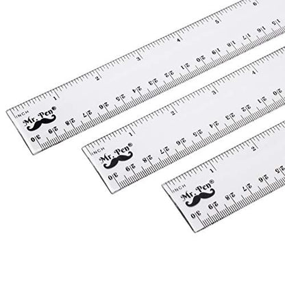 Mr. Pen- Ruler, Rulers 12 inch, Pack of 3, Clear Ruler, Plastic Ruler, Drafting Tools, Rulers for Kids, Measuring Tools, Ruler Set, Ruler inches and - WoodArtSupply