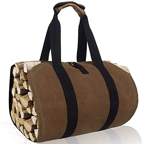 Joroamp Waxed Firewood Carrier with Handles, Canvas Log Carrier Tote Bag, Durable Fireplace Wood Stove Accessories, Perfect for Carrying Wood at Joroamp