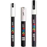 Posca - Ultra Fine to Fine Paint Marker Pens Set - PC-1MR, PC-1M, PC-3M - White Ink - Pack of 3 posca