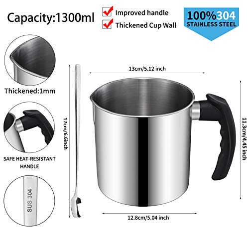 Candle Making Pouring Pot, DINGPAI 44oz Double Boiler Wax Melting Pot, 1pc Spoon, 304 Stainless Steel Candle Making Pitcher, Silver Color with