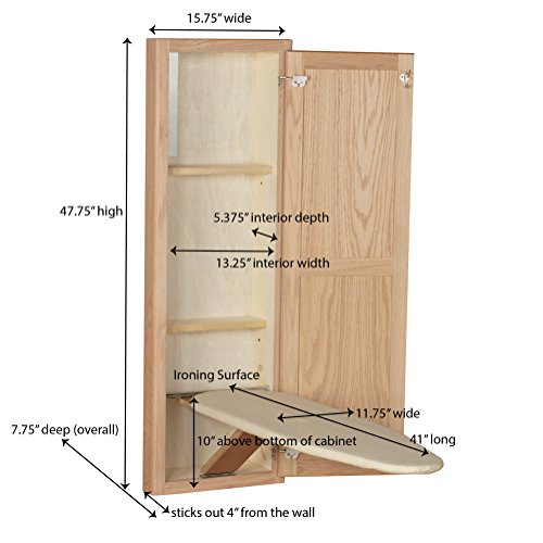 Household Essentials Ironing Board Cabinet, In-Wall Recessed Ironing Board Cabinet with Storage Shelves, Unfinished Wood, Oak - WoodArtSupply