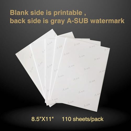 A-SUB Sublimation Paper 8.5x11 Inch 110 Sheets for Any Inkjet Printer which Match Sublimation Ink 125g A-SUB