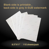 A-SUB Sublimation Paper 8.5x11 Inch 110 Sheets for Any Inkjet Printer which Match Sublimation Ink 125g A-SUB