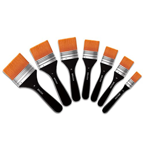 Set of 7 Flat Paint Brushes for Acrylic Painting, Soft Painting Brushes Assorted Sized Craft Brushes Nylon Chip Brushes Artist Varnish Brush Wide Art Zubebe