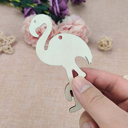20pcs Flamingo Shape Unfinished Wood Cutouts DIY Crafts Blank Flamingo Wooden Ornaments for Summer Hawaii Luau Theme Party Decoration
