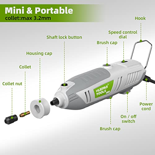 Rotary Tool Kit, 200W 1.8 AMP Huepar Tools with Flex Shaft 239pcs Accessories include MultiPro Keyless Chuck, 6 Variable Speed 10000-40000RPM - WoodArtSupply