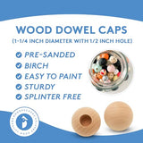 Wood Dowel Caps 1-1/4 inch Diameter with 1/2 inch Hole, Pack of 10 Unfinished Dowel Rod Caps for 1/2 inch Dowel Rods, for Crafts and DIYers, by Woodpeckers