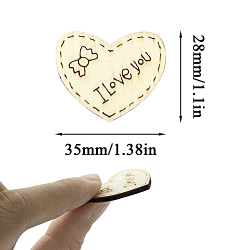 50Pcs Heart-Shaped Small Natural Wood Chip, Heart-Shaped Letter Wood Chip, Clip Art Decoration DIY Heart-Shaped Love Wood Chip DIY Valentine's Day YYMSEN