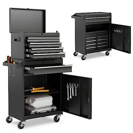 IRONMAX Rolling Tool Chest, 5-Drawer Lockable Tool Cabinet w/Adjustable Shelf & 4 Universal Wheels, 2 in 1 Detachable Tool Box Storage Organizer for IRONMAX