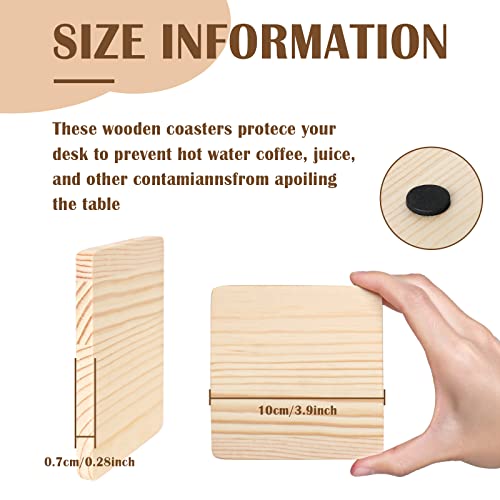 26 Pack Unfinished Wood Coasters, 4 Inch Square Blank Wooden Coasters Crafts Coasters with Non-Slip Silicon Dots for DIY Architectural Models Drawing Aweyka