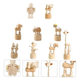 KONTONTY 9pcs Wooden DIY Animals Puppet Press Base Toys Wooden Matching Sheep Jungle Animals Wood Crafts Ornaments Children Wooden Giraffe Toy Mini KONTONTY