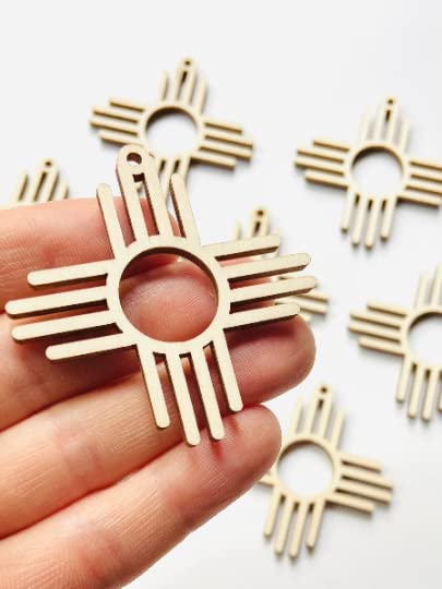 12 Pieces (Many Sizes) Smooth Unfinished Wood New Mexico Zia Sun Symbol Laser Cutout Dangle Earring Jewelry Blanks Charms Ornaments Shape Crafts Made - WoodArtSupply