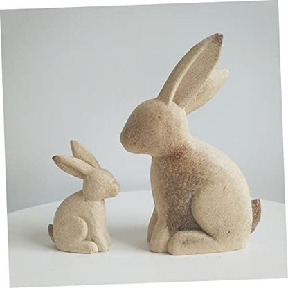 2 Pairs Drawing Rabbit Educational Rustic Easter Desktop Table Shop Decorations Living Spring Animal Statue Figure Favors Wood Cutout Peg White Paint - WoodArtSupply