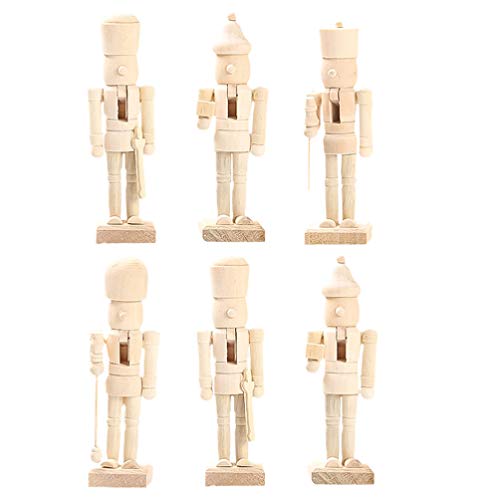 SEWACC 6 Pcs Christmas Nutcracker Wooden Nutcracker Ornaments Unfinished Wood Christmas Decoration Unfinished Nutcracker Figurines Puppet for Home