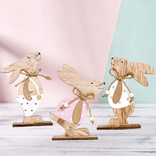 MAGICLULU 3pcs Bunny Wooden Craft Ornaments Easter Bunny Wood Desktop Craft Unfinished Bunny Table Wooden Signs for Easter Spring Home Decor MAGICLULU