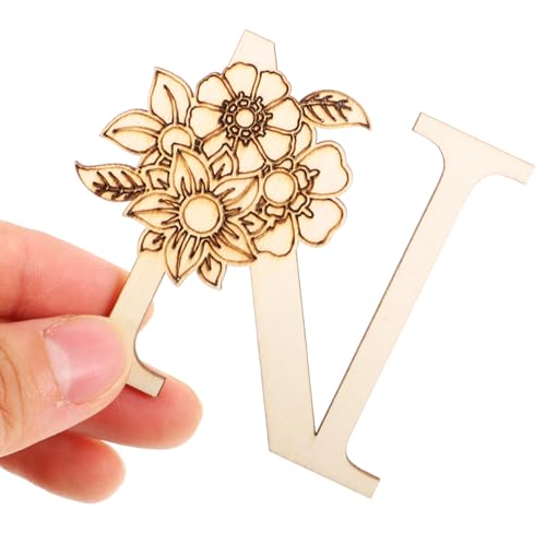 Tofficu Mini Unfinished Wood Alphabet Letters 26pcs Unfinished Mini Blank Wood Letter with Flower for Home Decor, Spelling Education, DIY Homemade Tofficu