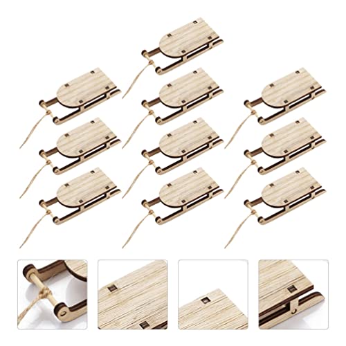 VOSAREA 10Pcs Christmas Sled Ornaments Unfinished Wood Miniature Ski Snow Sleigh Hanging Pendant Centerpiece for Xmas Tree Outdoor Indoor Wall Decor VOSAREA