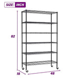 FDW 48"L×18"W×82"H Wire Shelving Unit Storage Cart Metal Shelf Rolling Utility Cart 2100Lbs Capacity with 6 Tier Casters Adjustable Layer Rack Strong FDW