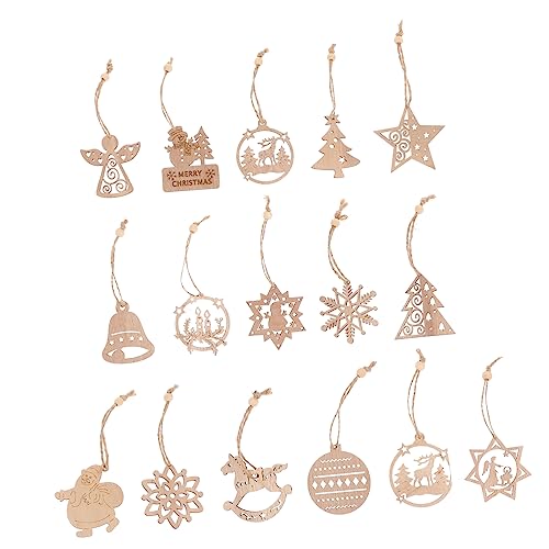 Unomor 16pcs Christmas Ornaments Predrilled Unfinished Wood Cutout Christmas Wood Ornament Unfinished Wood Cutouts Christmas Tree Decorations Wooden Unomor