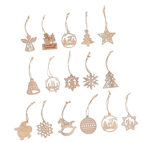 Unomor 16pcs Christmas Ornaments Predrilled Unfinished Wood Cutout Christmas Wood Ornament Unfinished Wood Cutouts Christmas Tree Decorations Wooden Unomor