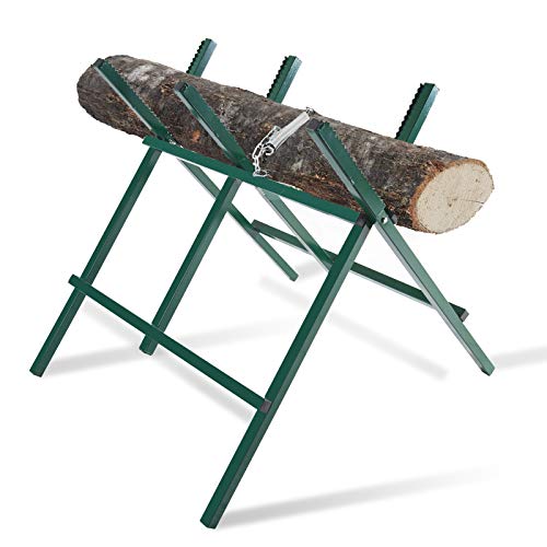 Kapler Log Sawhorse For ChainSaw, Foldable Steel Wood Saw Horse With Notched Sawtooth And Wood Log Fixed Spring, Supporting Weight 150 Lbs Kapler
