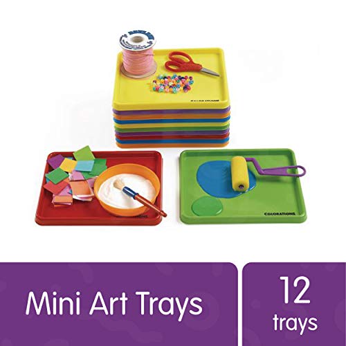 Colorations set of 12 Kids Activity Plastic Trays, Rainbow of Colors, Arts and Crafts Organizer Tray, Serving Tray, Great for Crafts, Beads, Water Colorations