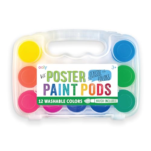Ooly, Lil' Paint Pods, Paint Set for Kids, Posters, Arts, Crafts, Painting Supplies - Set of 12 Basic Colors, with Brush Ooly