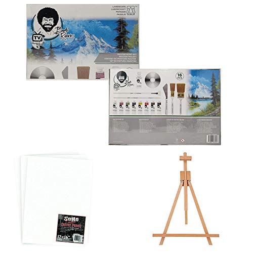 Bob Ross Master Artist Oil Paint Set Bundle with Wood Tabletop Travel Art Easel and Canvas Panels (3pk) - 12x16 (3 Items) Jerry's Artarama