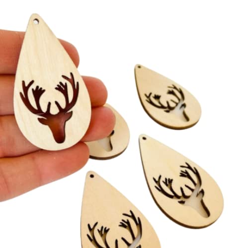 ALL SIZES BULK (12pc to 100pc) Unfinished Wood Laser Cutout Deer Buck Stag Head Dangle Earring Jewelry Blanks Shape Ornaments Crafts Made in Texas Texan Wood Crafts