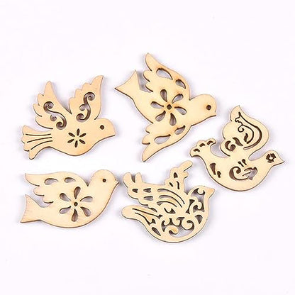 Creaides 50pcs Mini Bird Wood DIY Crafts Cutouts Wooden Bird Shaped Slices Embellishments Gift Unfinished Wood Ornaments for DIY Projects Christmas
