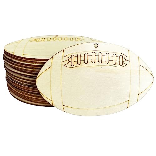 30pcs Unfinished Football Wood Cutouts Football Wood DIY Crafts Cutouts Blank Wooden Football Shaped Hanging Ornaments JEKEJIAJIU